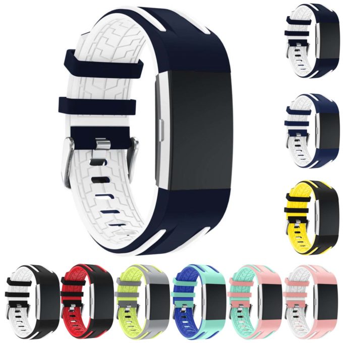 Fb.r24.5a.22 Gallery Racing Stripe Rubber Watch Strap For Fitbit Charge 2 Midnight Blue And White