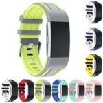 Fb.r24.7.11 Gallery Racing Stripe Rubber Watch Strap For Fitbit Charge 2 Grey And Green