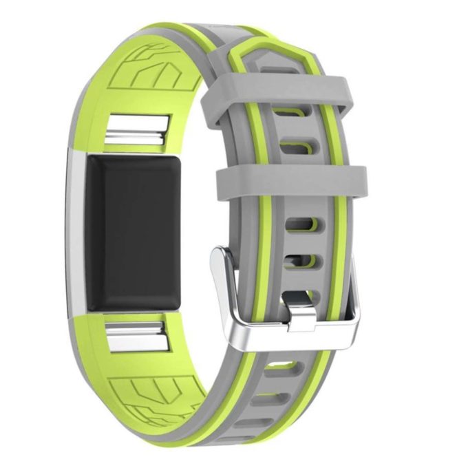 Fb.r24.7.11 Racing Stripe Rubber Watch Strap For Fitbit Charge 2 Grey And Green 2