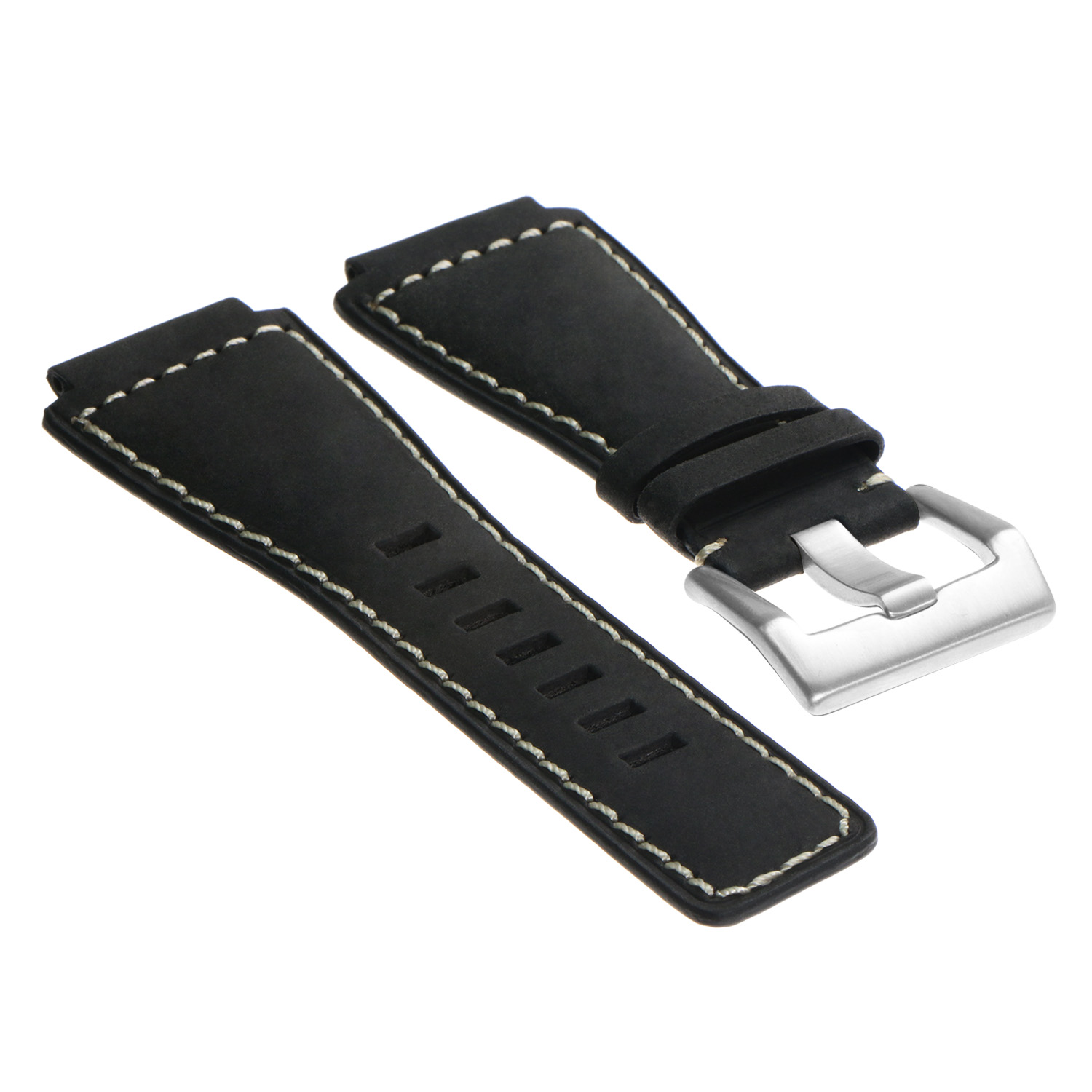 Br6.1 DASSARI Distressed Leather Watch Strap For Bell & Ross In Black With Brushed Buckle