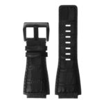 Br6.1.mb DASSARI Croc Embossed Leather Watch Strap For Bell & Ross In Black With Matte Black Buckle 2