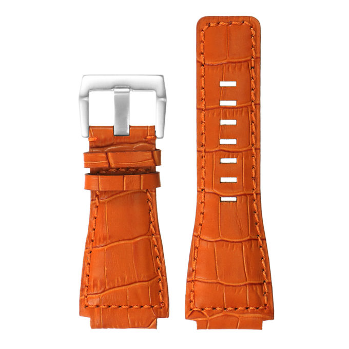Br6.12 DASSARI Croc Embossed Leather Watch Strap For Bell & Ross In Orange With Brushed Buckle 2
