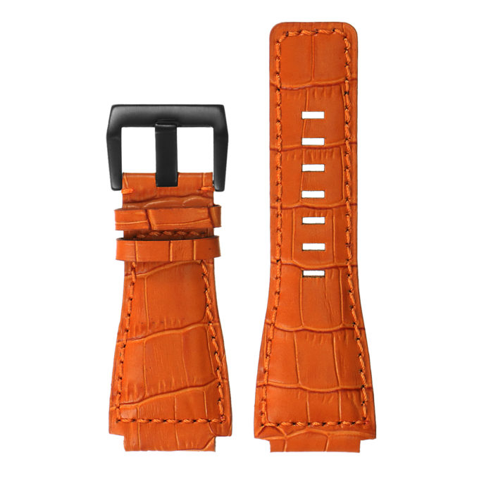 Br6.12.mb DASSARI Croc Embossed Leather Watch Strap For Bell & Ross In Orange With Matte Black Buckle 2