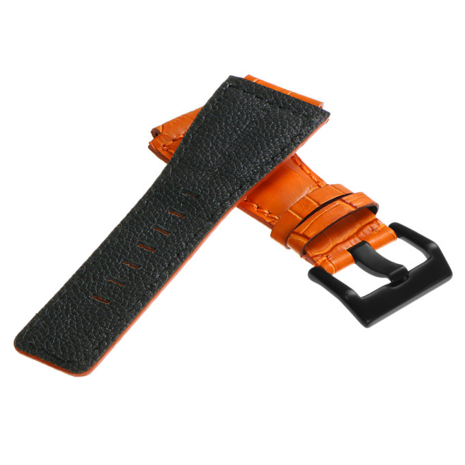 Br6.12.mb DASSARI Croc Embossed Leather Watch Strap For Bell & Ross In Orange With Matte Black Buckle 3