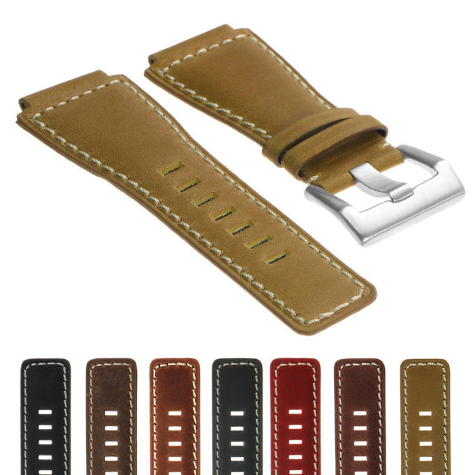 Br6.17 Gallery DASSARI Distressed Leather Watch Strap For Bell & Ross In Beige With Brushed Buckle