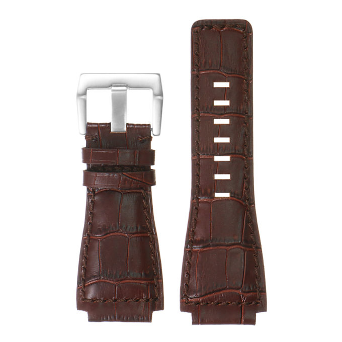 Br6.2 DASSARI Croc Embossed Leather Watch Strap For Bell & Ross In Brown With Brushed Buckle 2