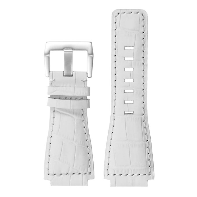 Br6.22 DASSARI Croc Embossed Leather Watch Strap For Bell & Ross In White With Brushed Buckle 2