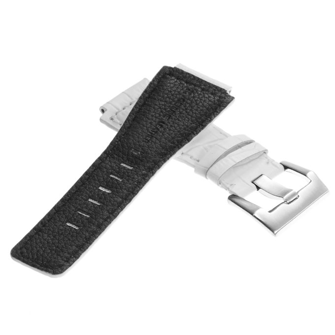Br6.22 DASSARI Croc Embossed Leather Watch Strap For Bell & Ross In White With Brushed Buckle 3