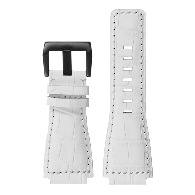 Br6.22.mb DASSARI Croc Embossed Leather Watch Strap For Bell & Ross In White With Matte Black Buckle 2