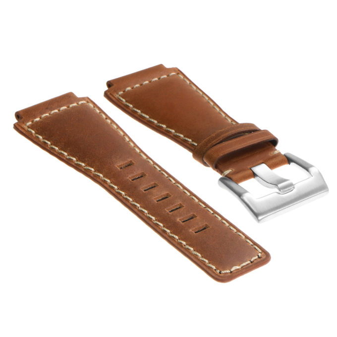 Br6.3 DASSARI Distressed Leather Watch Strap For Bell & Ross In Tan With Brushed Buckle