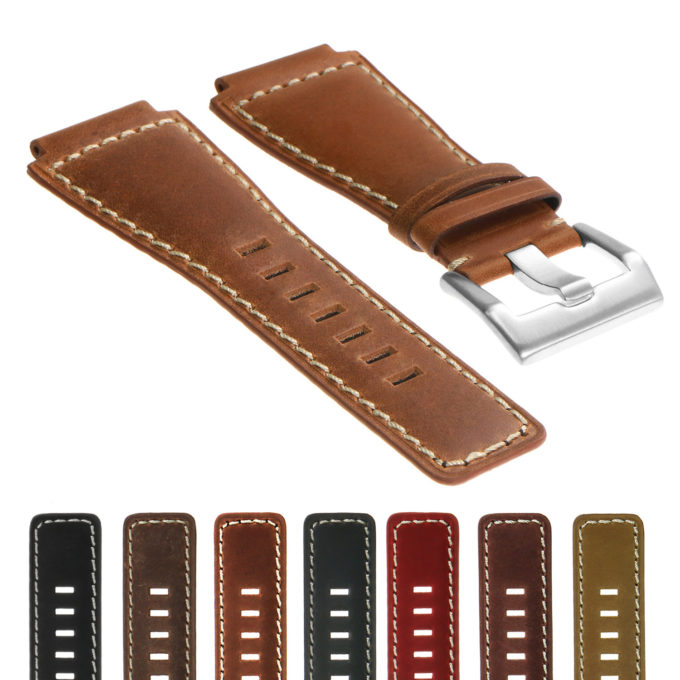 Br6.3 Gallery DASSARI Distressed Leather Watch Strap For Bell & Ross In Tan With Brushed Buckle