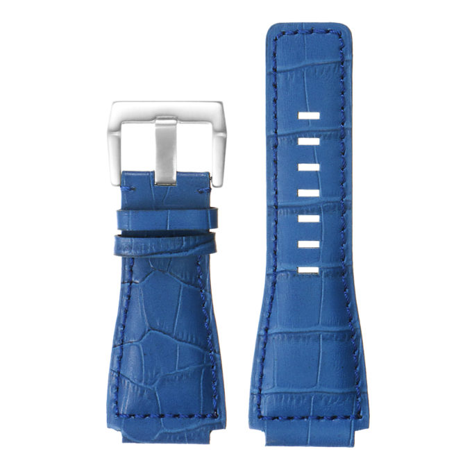 Br6.5 DASSARI Croc Embossed Leather Watch Strap For Bell & Ross In Blue With Brushed Buckle 2
