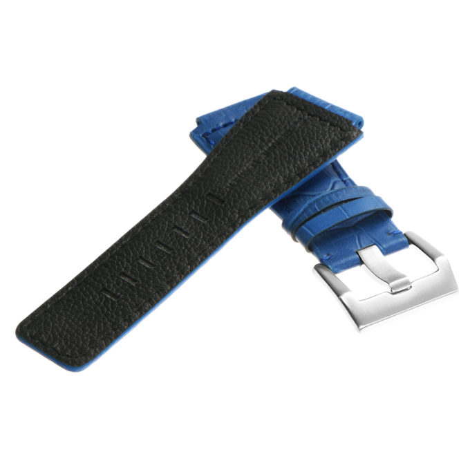 Br6.5 DASSARI Croc Embossed Leather Watch Strap For Bell & Ross In Blue With Brushed Buckle 3