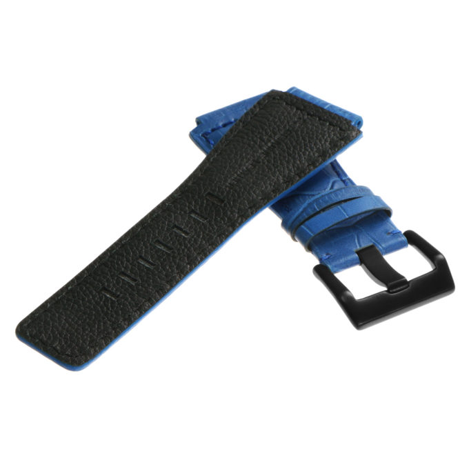 Br6.5.mb DASSARI Croc Embossed Leather Watch Strap For Bell & Ross In Blue With Matte Black Buckle 3