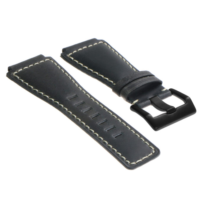 Br6.5.mb DASSARI Distressed Leather Watch Strap For Bell & Ross In Blue With Black Buckle