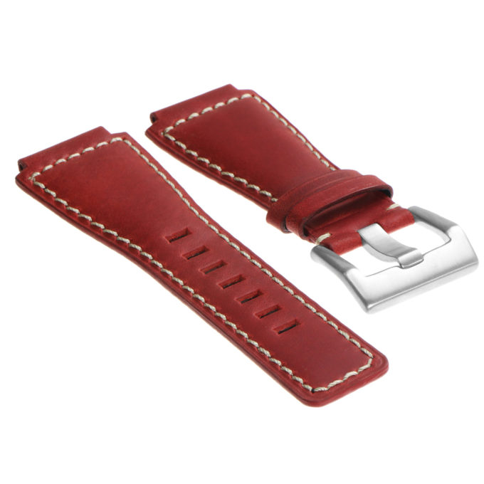 Br6.6 DASSARI Distressed Leather Watch Strap For Bell & Ross In Red With Brushed Buckle