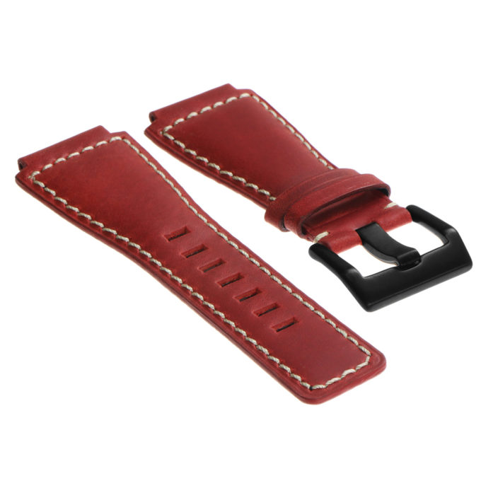 Br6.6.mb DASSARI Distressed Leather Watch Strap For Bell & Ross In Red With Black Buckle