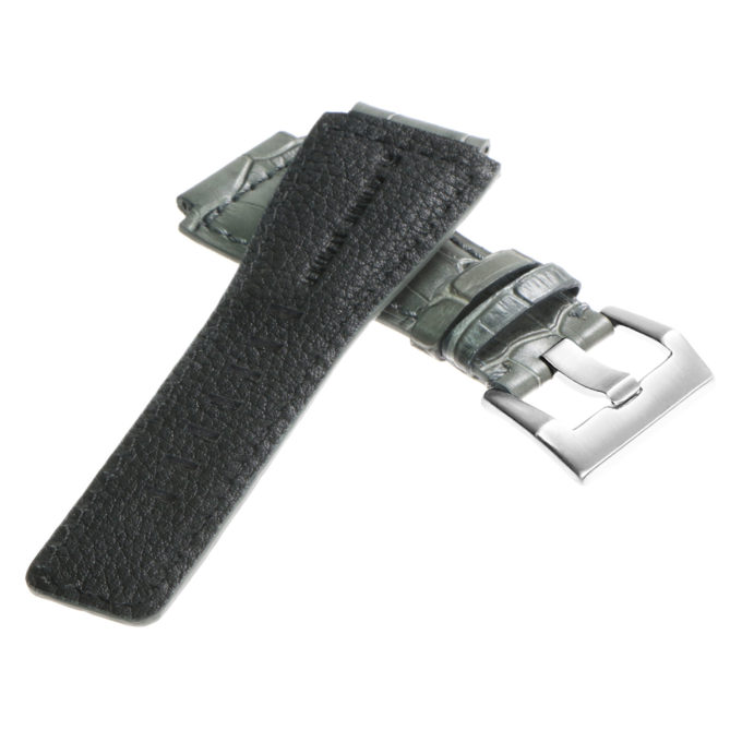 Br6.7 DASSARI Croc Embossed Leather Watch Strap For Bell & Ross In Grey With Brushed Buckle 3