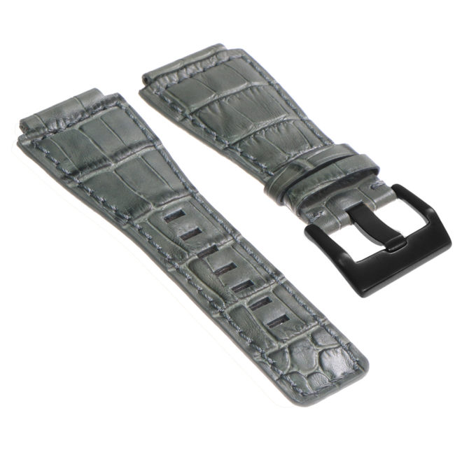Br6.7.mb DASSARI Croc Embossed Leather Watch Strap For Bell & Ross In Grey With Matte Black Buckle