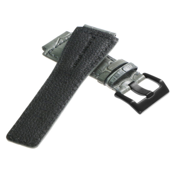 Br6.7.mb DASSARI Croc Embossed Leather Watch Strap For Bell & Ross In Grey With Matte Black Buckle 3