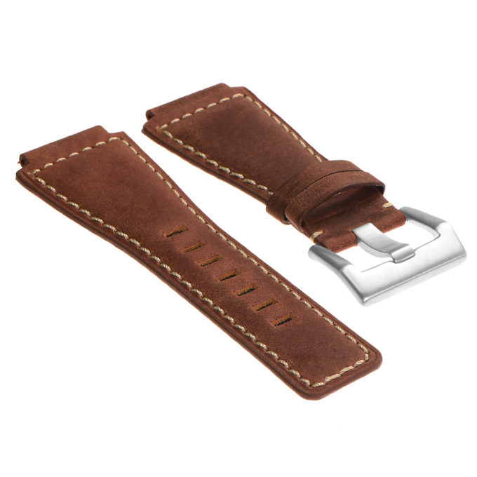 Br6.8 DASSARI Distressed Leather Watch Strap For Bell & Ross In Rust With Brushed Buckle