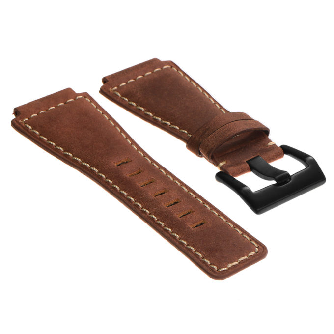 Br6.8.mb DASSARI Distressed Leather Watch Strap For Bell & Ross In Rust With Black Buckle
