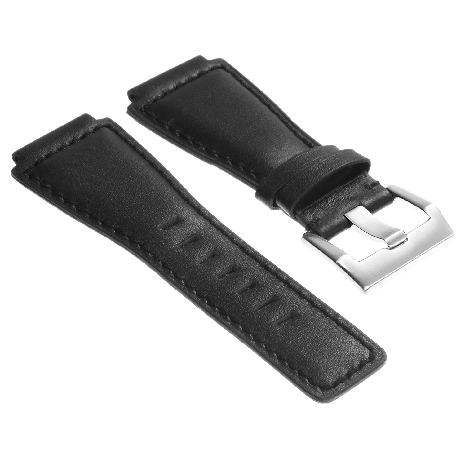 Br7.1.bs DASSARI Leather Watch Strap For Bell & Ross In Black With Brushed Steel Buckle