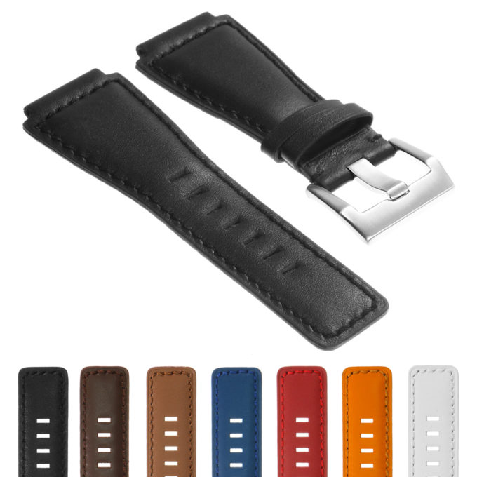 Br7.1.bs Gallery DASSARI Leather Watch Strap For Bell & Ross In Black With Brushed Steel Buckle