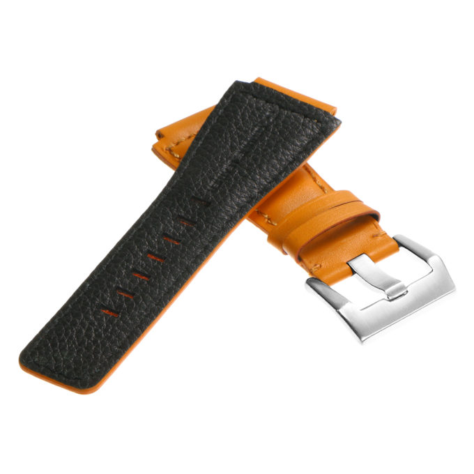 Br7.12.bs DASSARI Leather Watch Strap For Bell & Ross In Orange With Brushed Steel Buckle 3