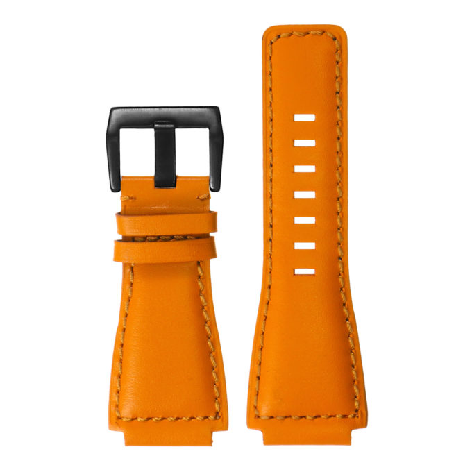 Br7.12.mb DASSARI Leather Watch Strap For Bell & Ross In Orange With Matte Black Buckle 2