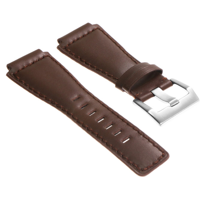 Br7.2.bs DASSARI Leather Watch Strap For Bell & Ross In Brown With Brushed Steel Buckle