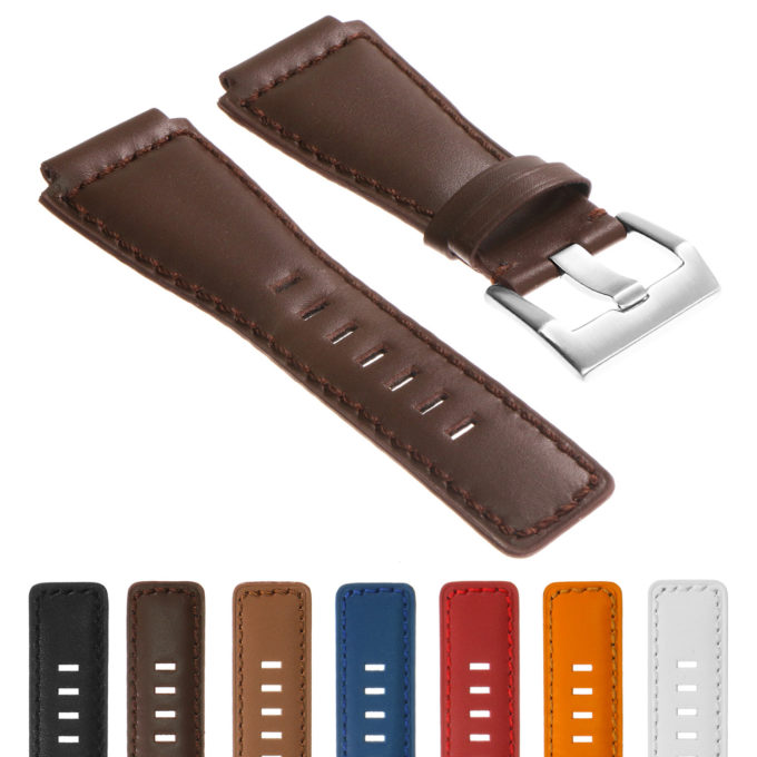 Br7.2.bs Gallery DASSARI Leather Watch Strap For Bell & Ross In Brown With Brushed Steel Buckle