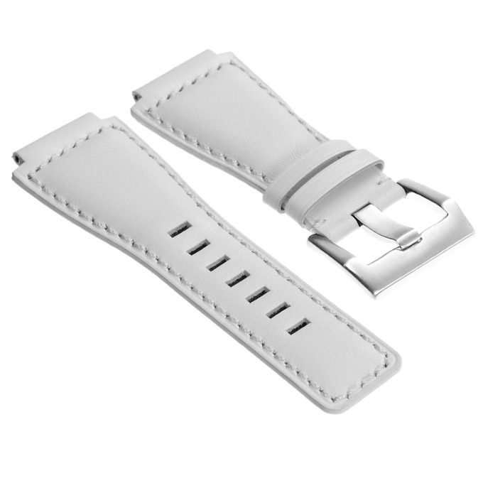 Br7.22.bs DASSARI Leather Watch Strap For Bell & Ross In White With Brushed Steel Buckle