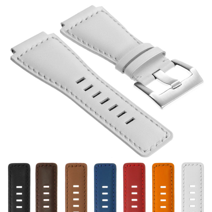 Br7.22.bs Gallery DASSARI Leather Watch Strap For Bell & Ross In White With Brushed Steel Buckle