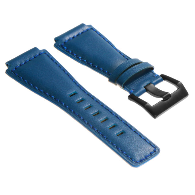 Br7.5.mb DASSARI Leather Watch Strap For Bell & Ross In Blue With Matte Black Buckle