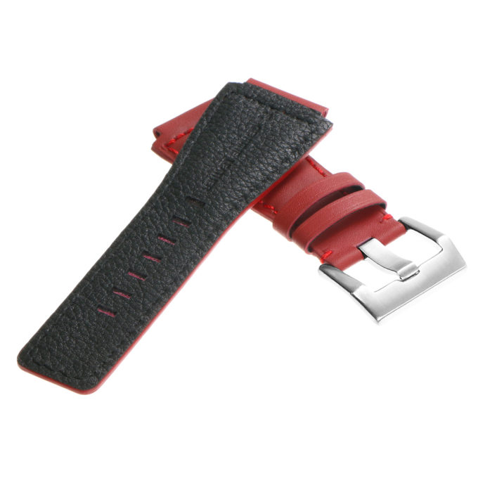 Br7.6.bs DASSARI Leather Watch Strap For Bell & Ross In Red With Brushed Steel Buckle 3