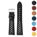 Ra6.1 Gallery Black DASSARI Perforated Leather Rally Watch Band Strap 18mm 19mm 20mm 21mm 22mm