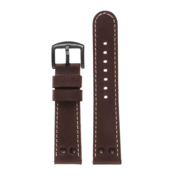 ds14.2.mb DASSARI Vintage Leather Watch Strap in Brown w Matte Black Buckle 3
