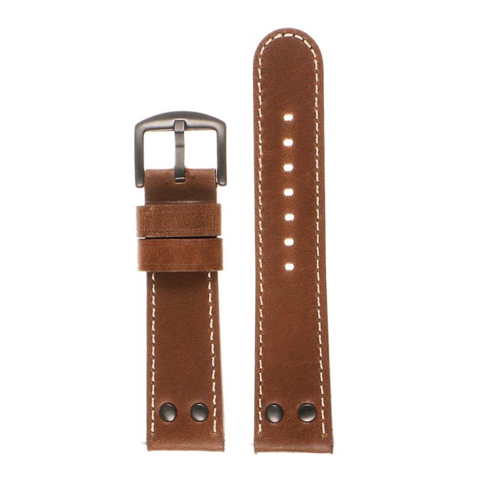 ds14.3.mb DASSARI Vintage Leather Watch Strap in Tan w Matte Black Buckle 3