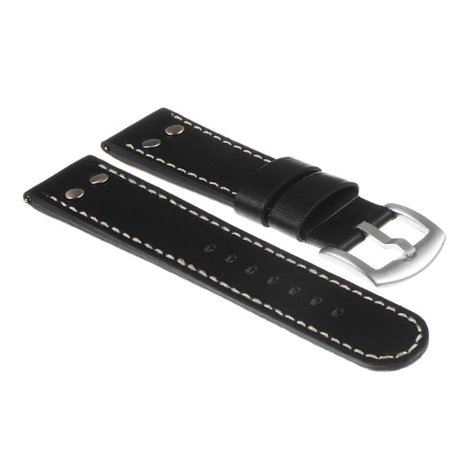 Ds15.1.22 Dassari Leather Strap In Black W White Stitching