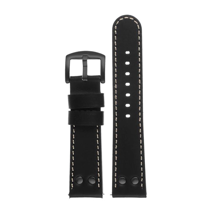 Ds15.1.22.mb Dassari Leather Strap In Black W White Stitching W Matte Black Buckle 3