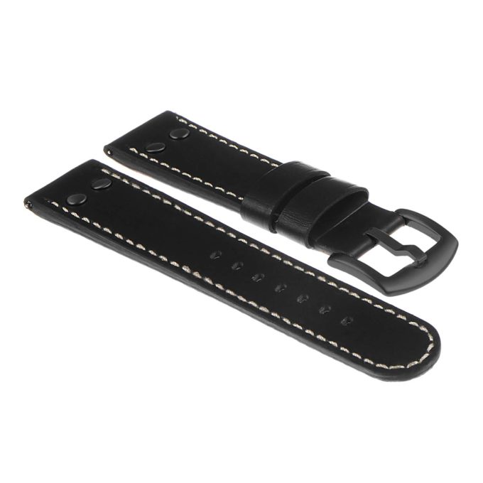 Ds15.1.22.mb Dassari Leather Strap In Black W White Stitching W Matte Black Buckle