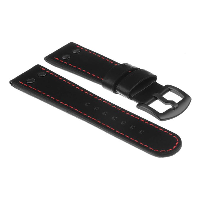 Ds15.1.6.mb Dassari Leather Strap In Black W Red Stitching W Matte Black Buckle