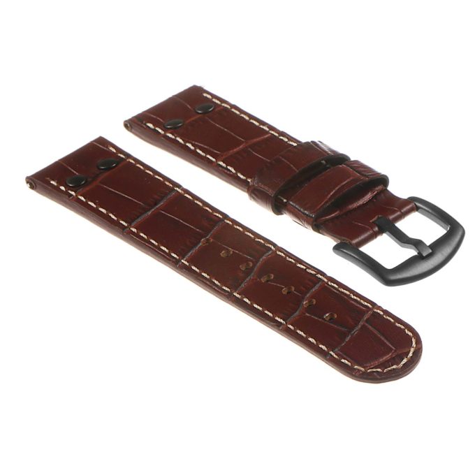 ds16.2 DASSARI Leather Croc embossed Quick Realese Strap w Matte Black Buckle in Brown