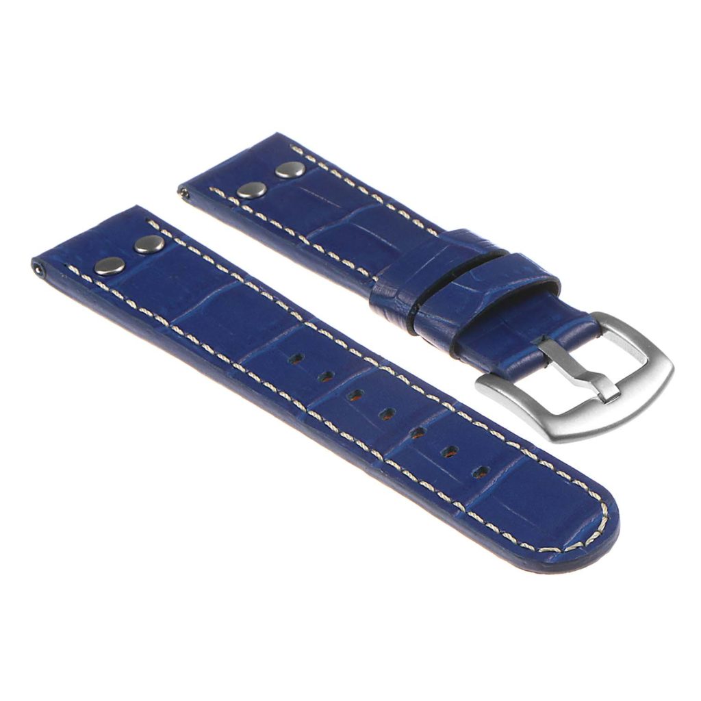 DASSARI Croc Embossed Leather Pilot Watch Band w/ Rivets | StrapsCo