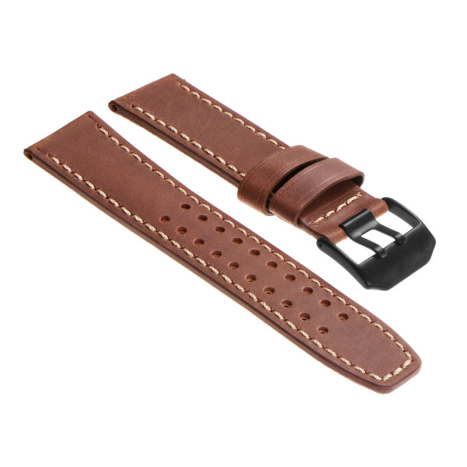lmx1.3.mb Vintage Leather Strap in Tan with Matte Black Buckle 3
