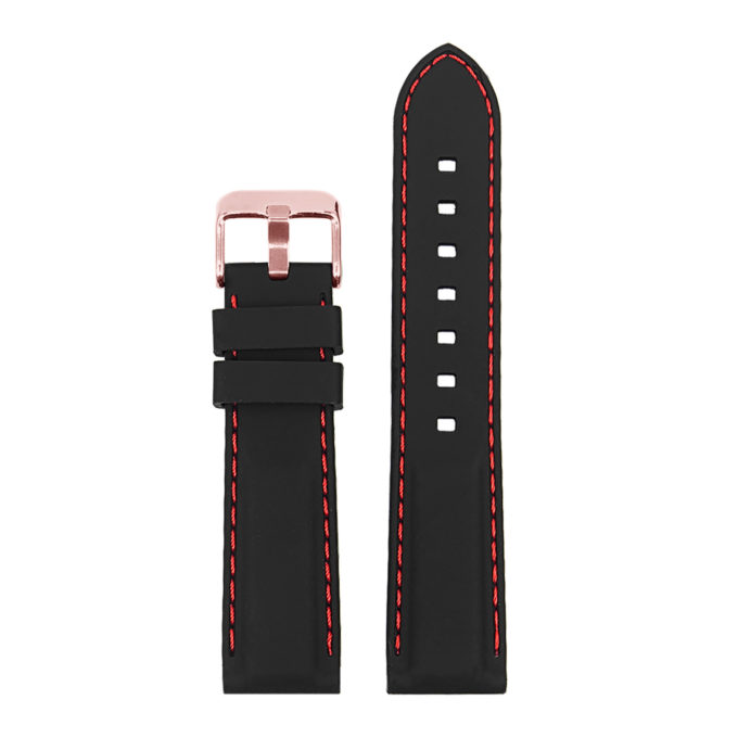 Pu1.1.6.rg Silcone Rubber Watch Strap In Black With Red Stitching W Rose Gold Buckle 1