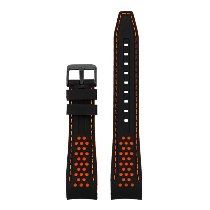 Pu6.1.12.mb Rubber Sport Strap With Matte Black Buckle In Black And Orange