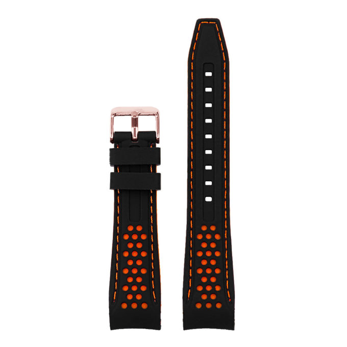 Pu6.1.12.rg Rubber Sport Strap With Rose Gold Buckle In Black And Orange