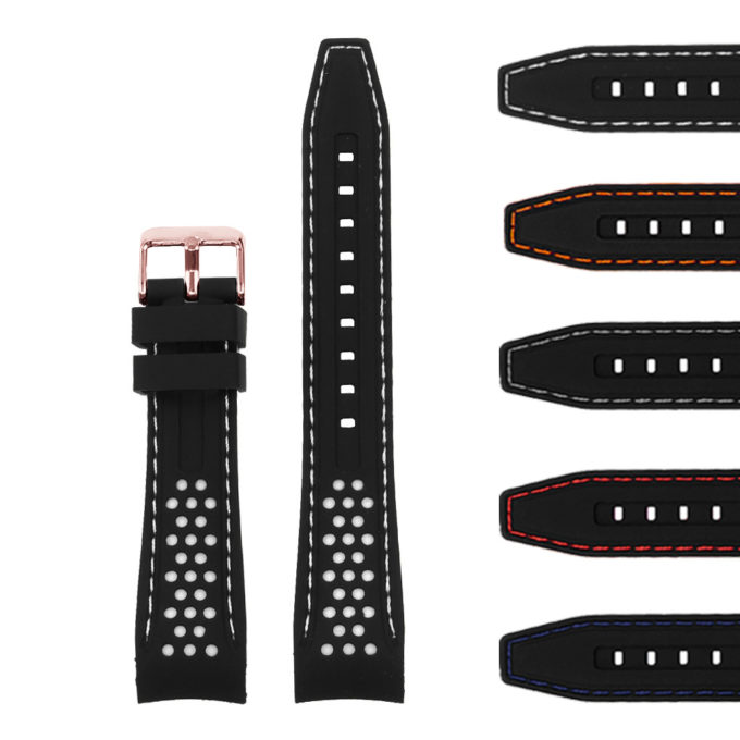Pu6.1.22.rg Gallery Rubber Sport Strap With Rose Gold Buckle In Black And White